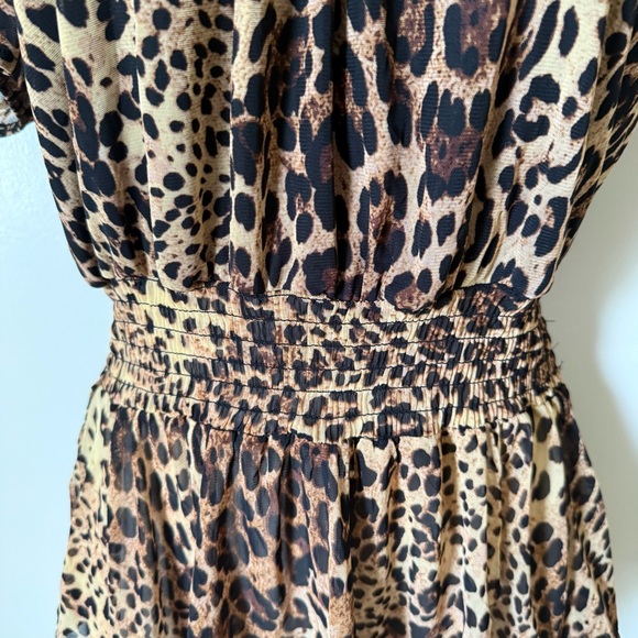 A Love story women’s Leopard Print Puff Sleeve Peplum Top - Brown Small - Picture 2 of 6